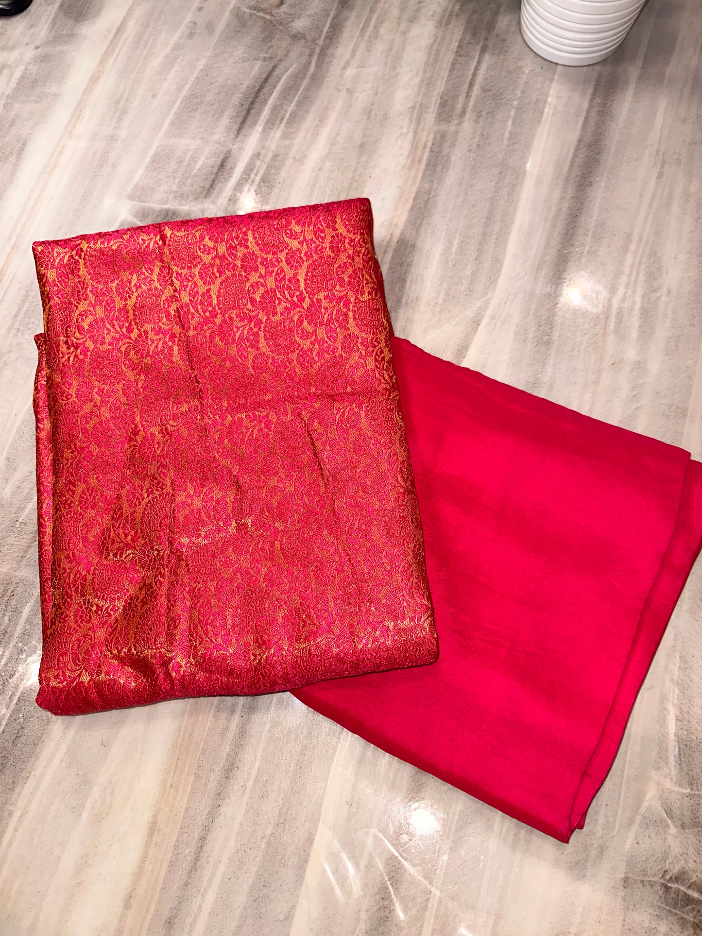 Magenta brocade shirt, plain bottom & beautiful embroidered dupata