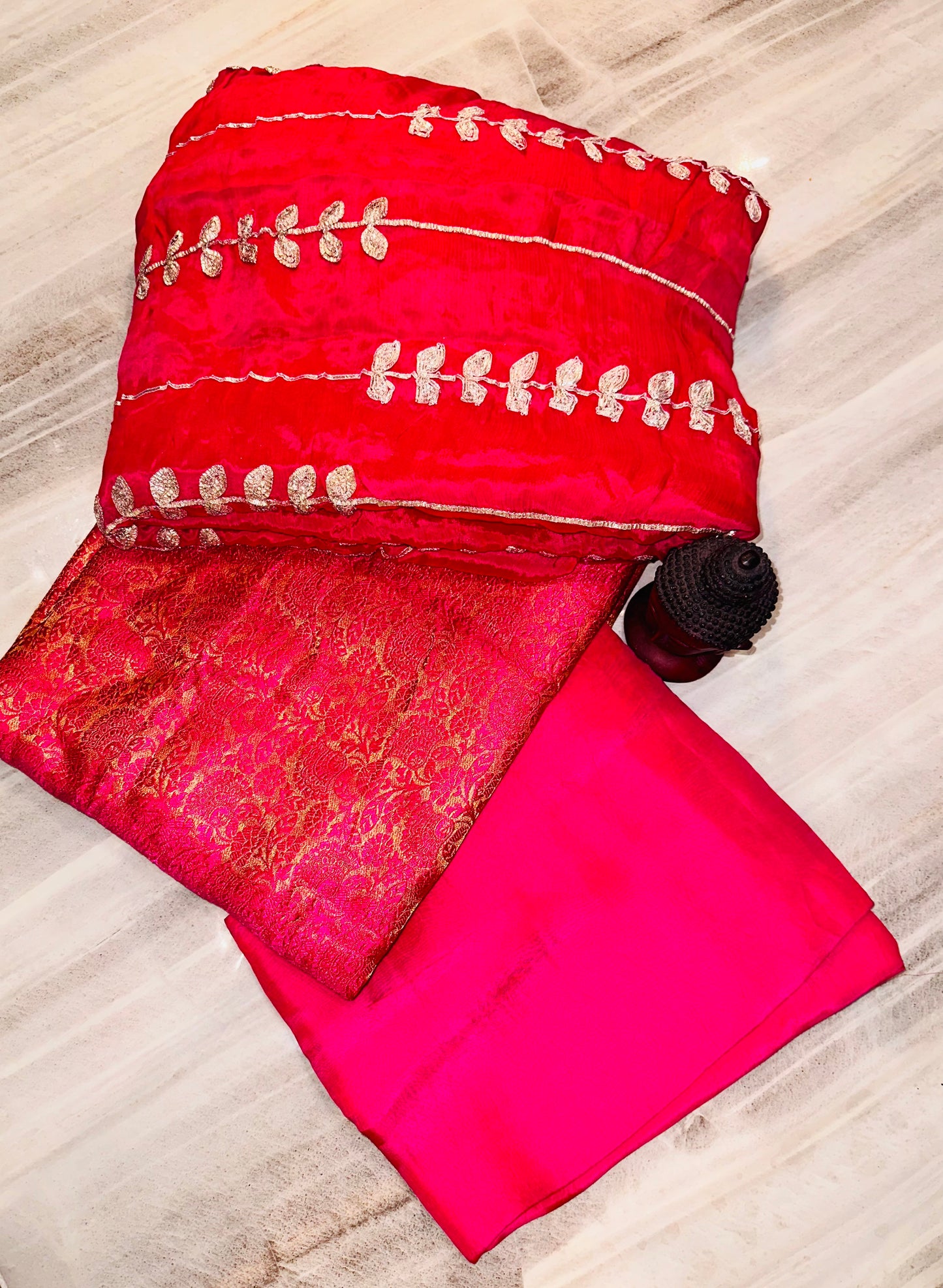 Magenta brocade shirt, plain bottom & beautiful embroidered dupata