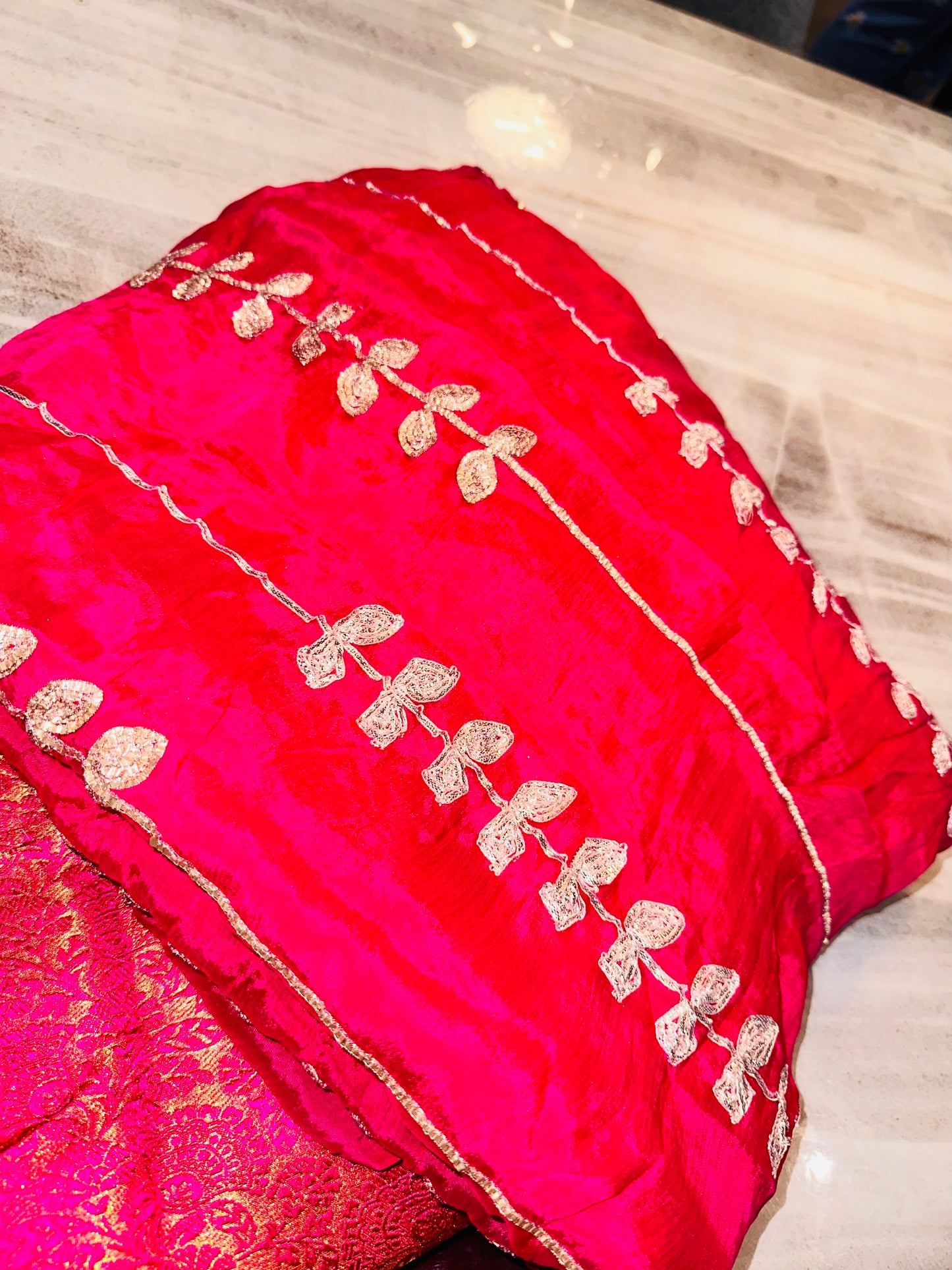 Magenta brocade shirt, plain bottom & beautiful embroidered dupata