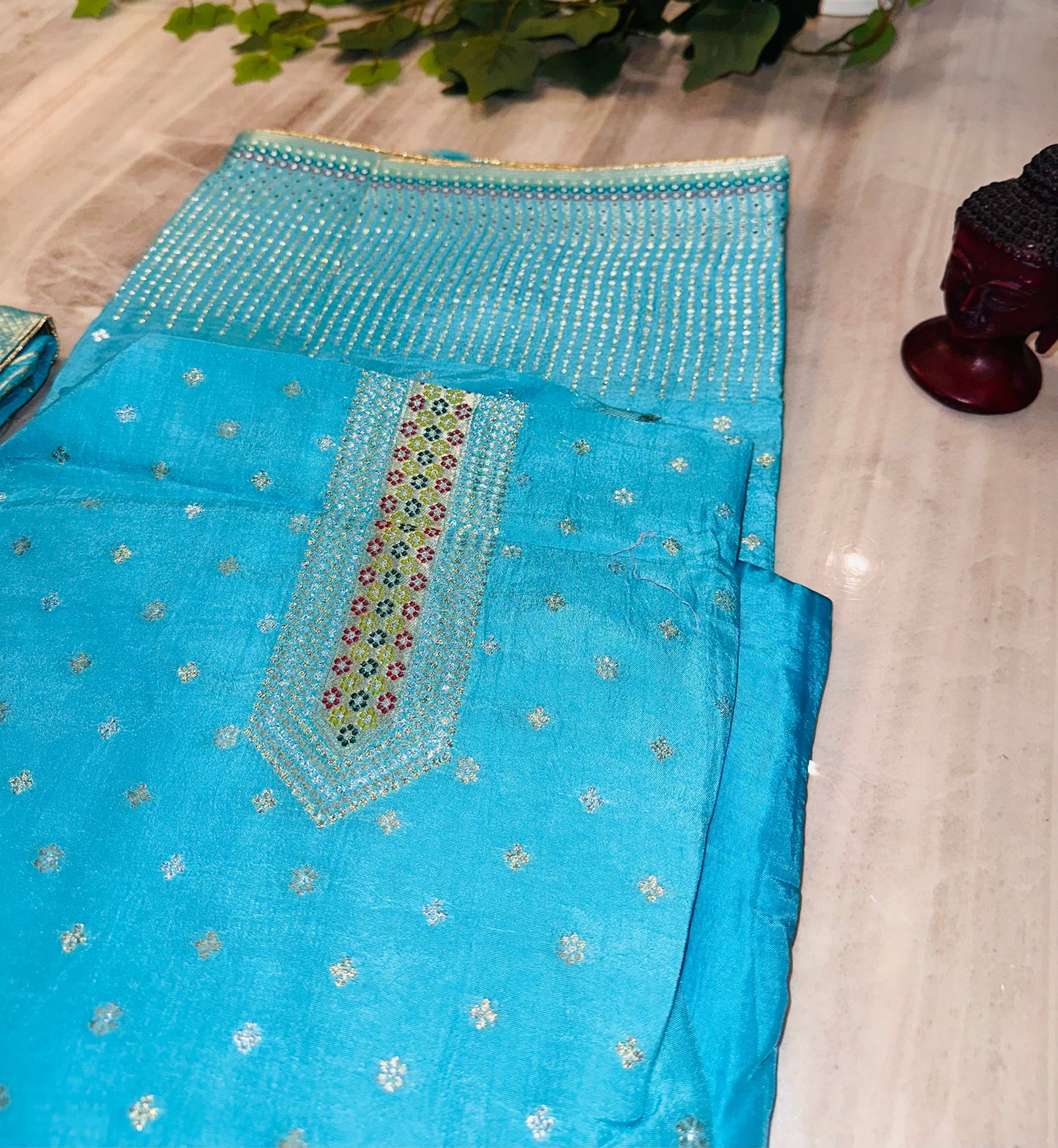 Exquisite Ferozi Benarasi Silk Punjabi Suit with Heavy Banarasi Dupatta and Plain Salwar