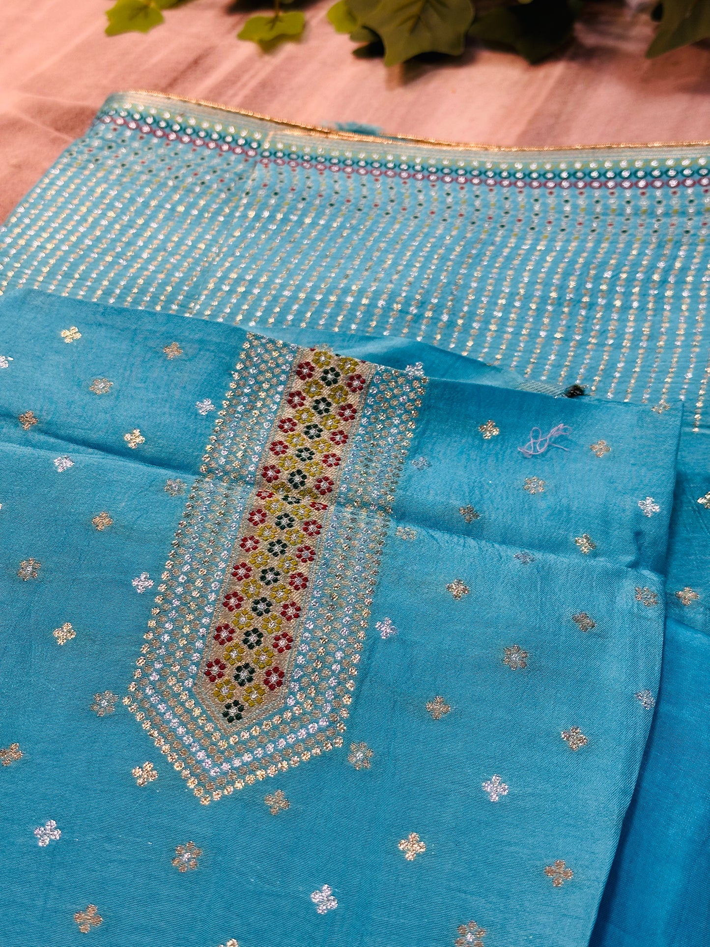 Exquisite Ferozi Benarasi Silk Punjabi Suit with Heavy Banarasi Dupatta and Plain Salwar