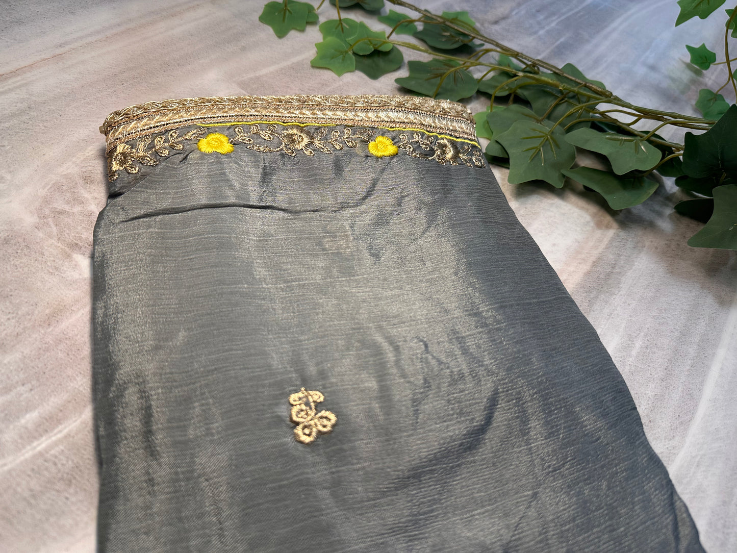 Vibrant Yellow Kameez and Gray Bottom Punjabi Suit with Intricate Embroidery