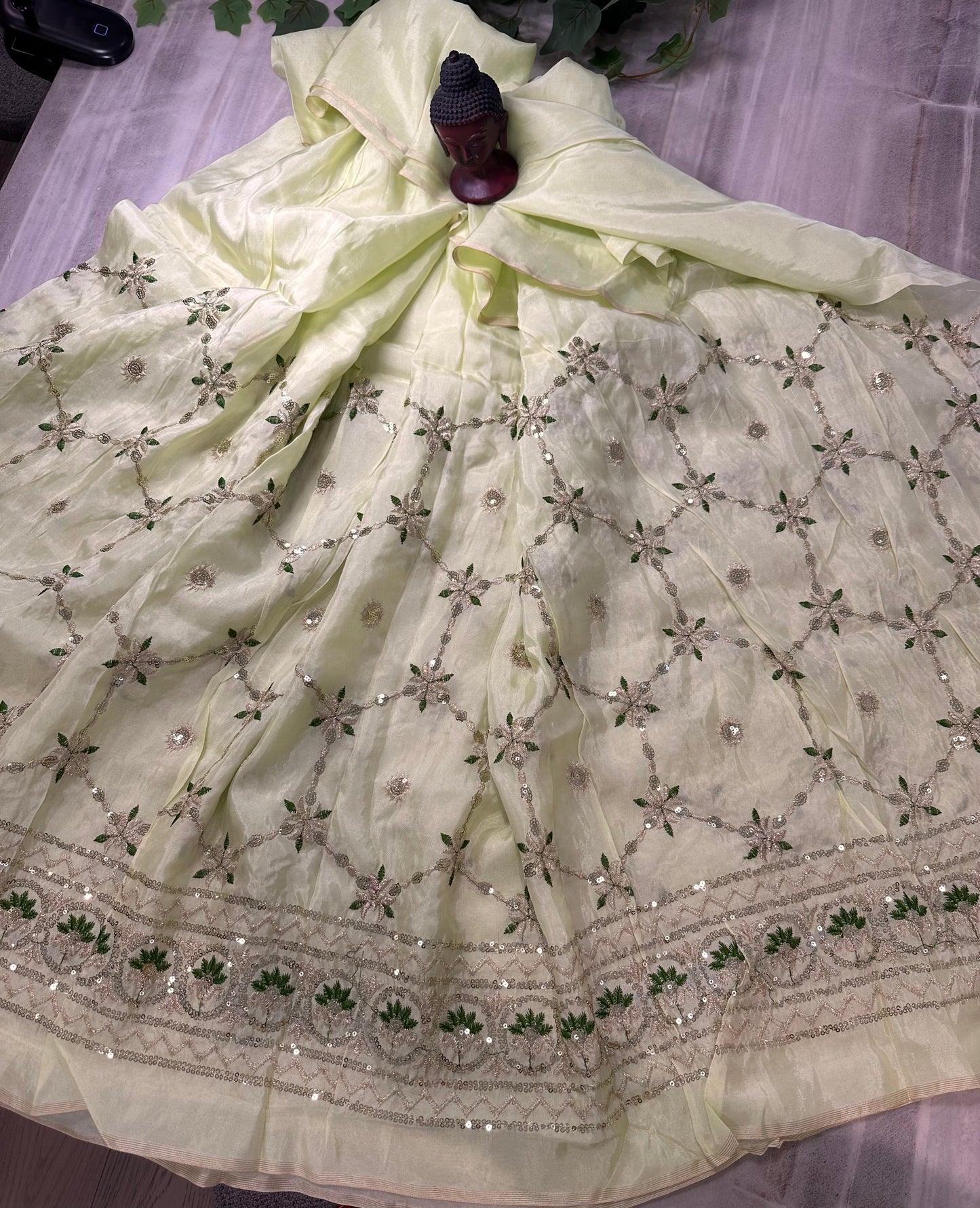 Elegant Embroidered Pista and Dark Green Punjabi Suit