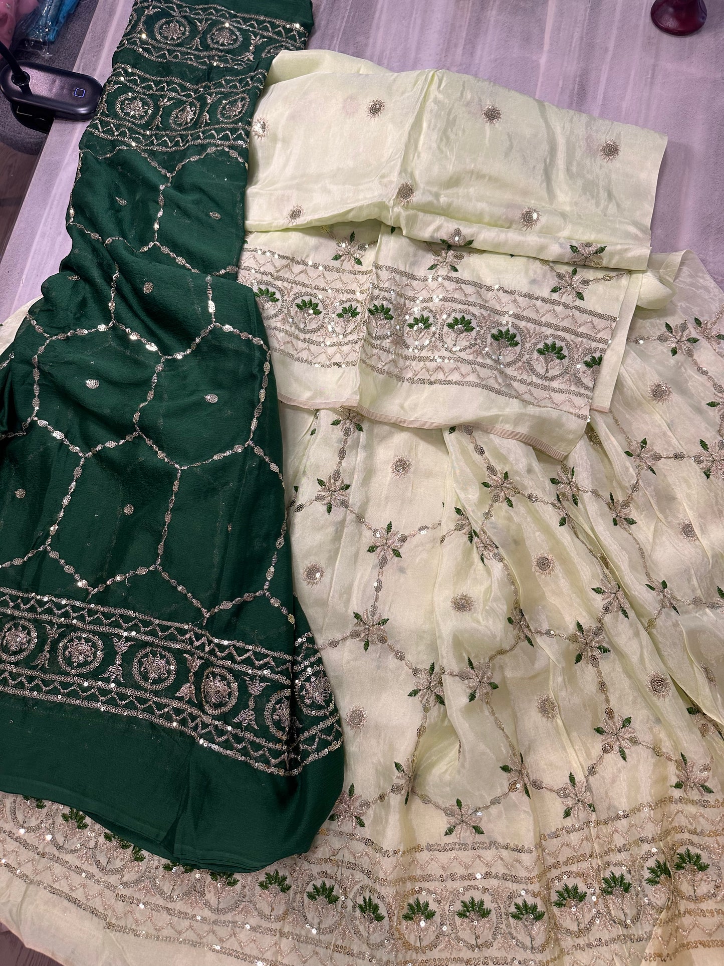 Elegant Embroidered Pista and Dark Green Punjabi Suit