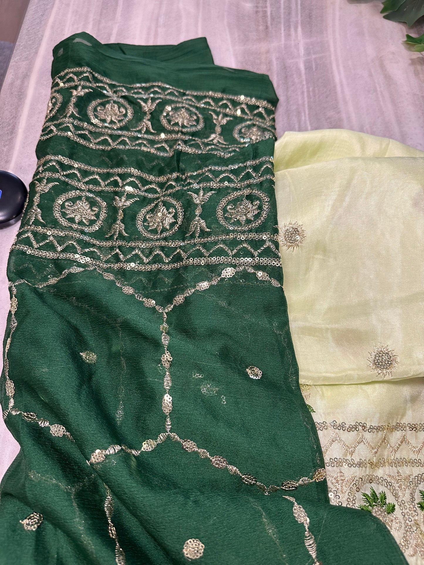 Elegant Embroidered Pista and Dark Green Punjabi Suit