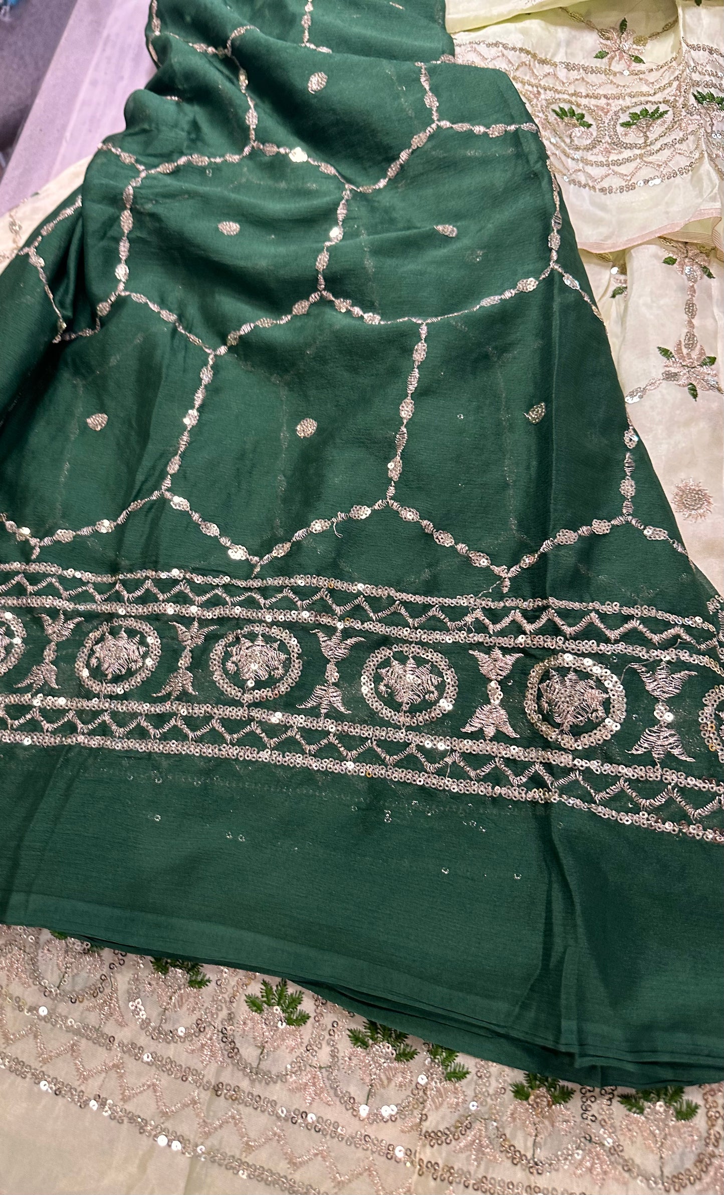 Elegant Embroidered Pista and Dark Green Punjabi Suit