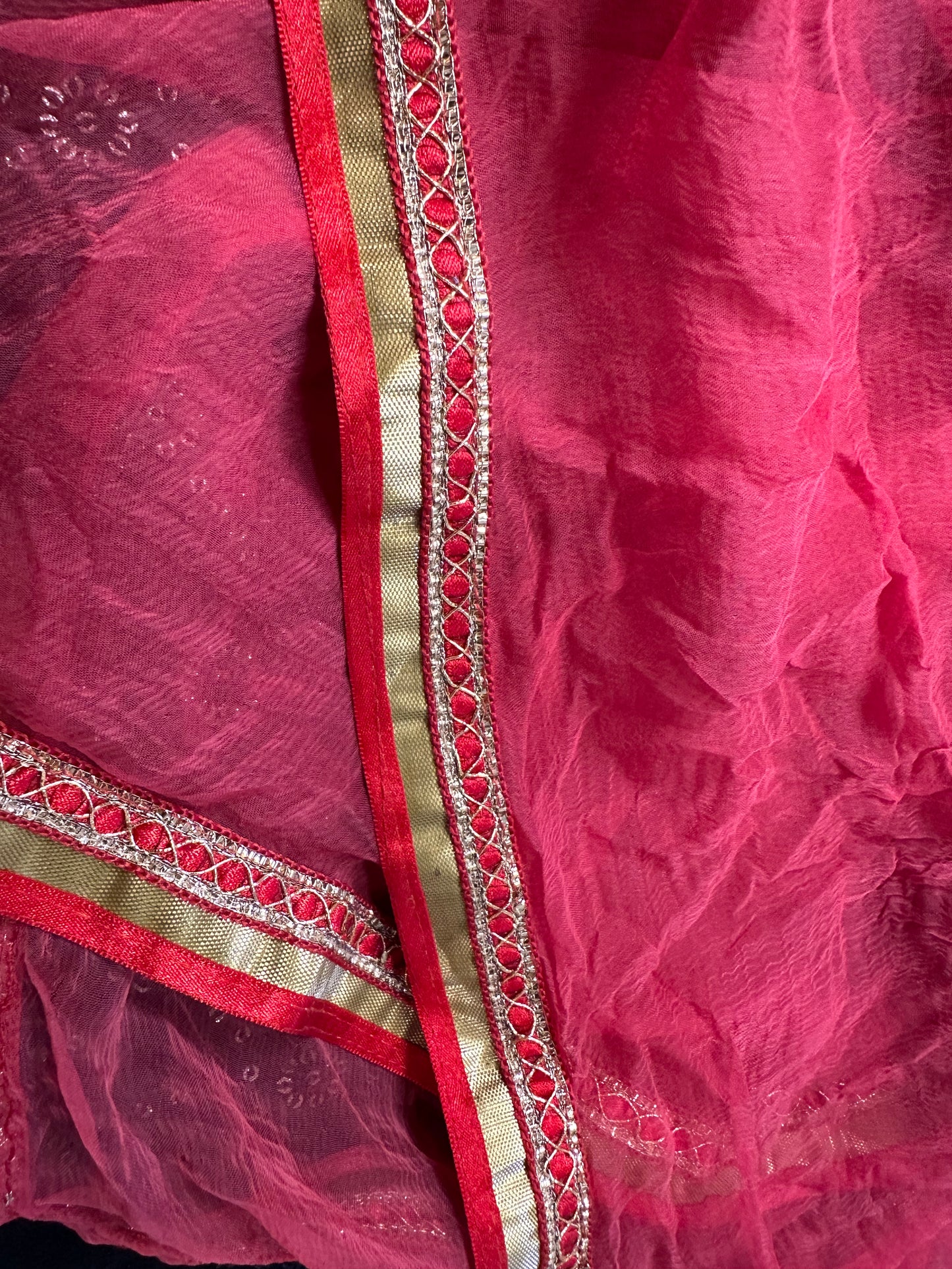 Sophisticated Tebby Silk Embroidered Pink Shirt with Plain Orange Red Dupatta and Pink Bottom