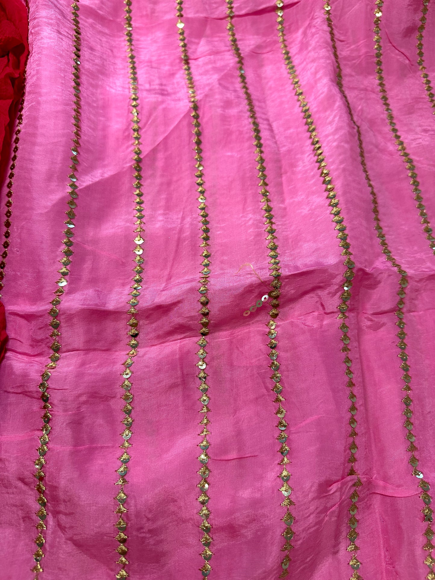 Sophisticated Tebby Silk Embroidered Pink Shirt with Plain Orange Red Dupatta and Pink Bottom