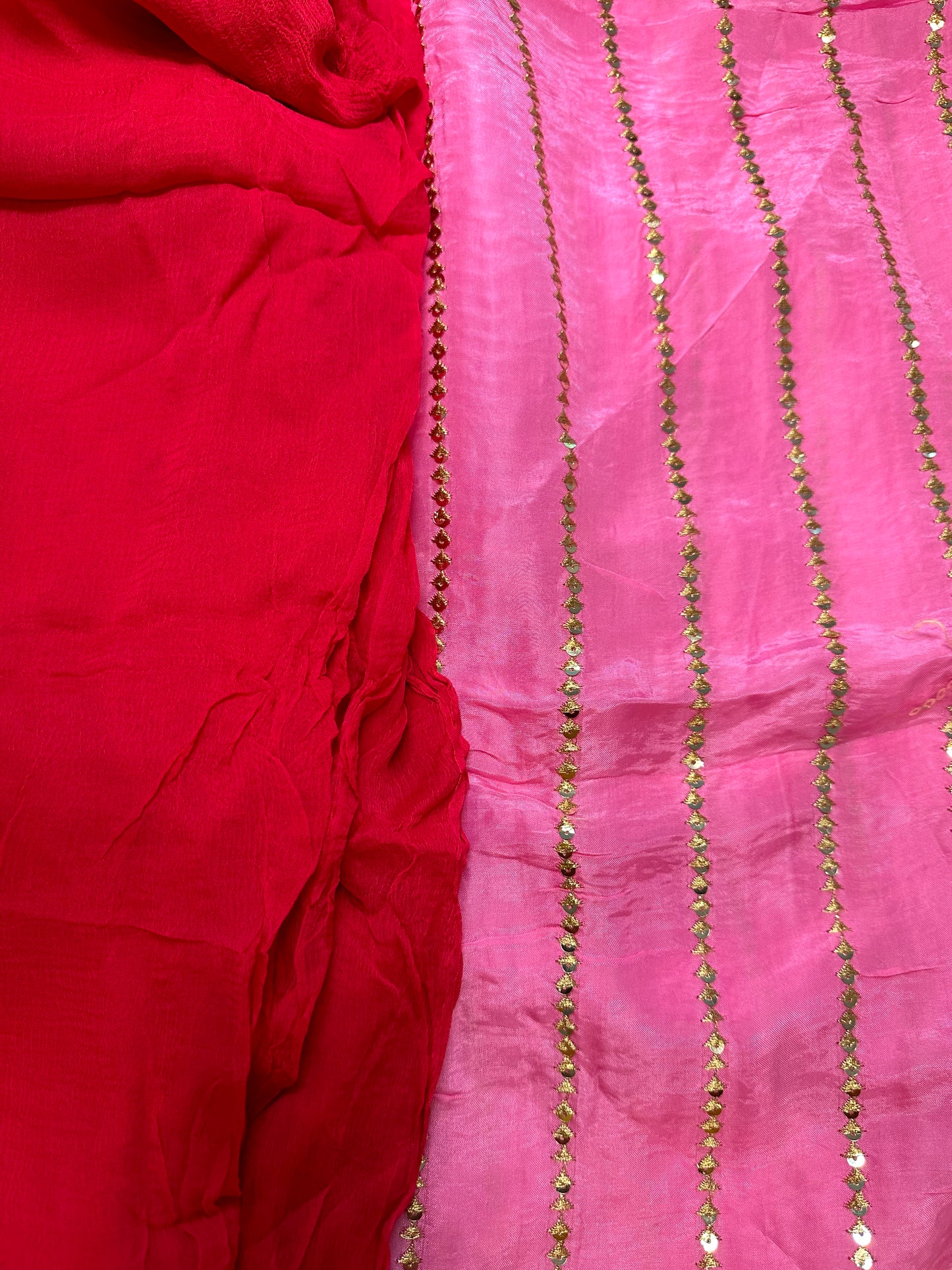 Sophisticated Tebby Silk Embroidered Pink Shirt with Plain Orange Red Dupatta and Pink Bottom