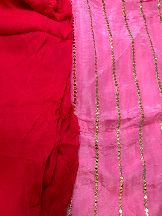 Sophisticated Tebby Silk Embroidered Pink Shirt with Plain Orange Red Dupatta and Pink Bottom