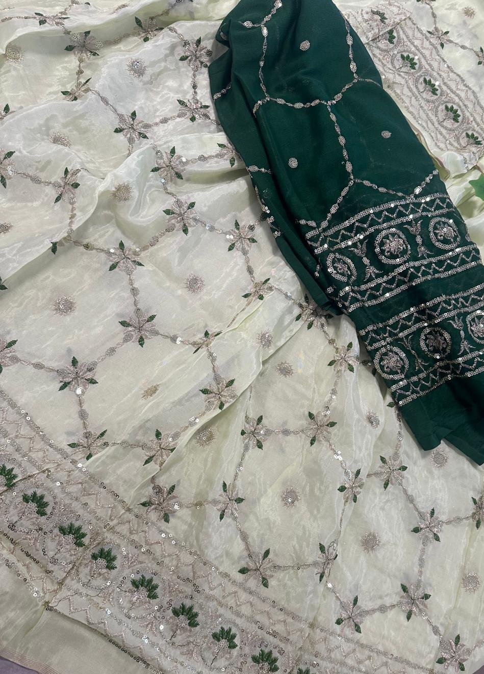 Elegant Embroidered Pista and Dark Green Punjabi Suit